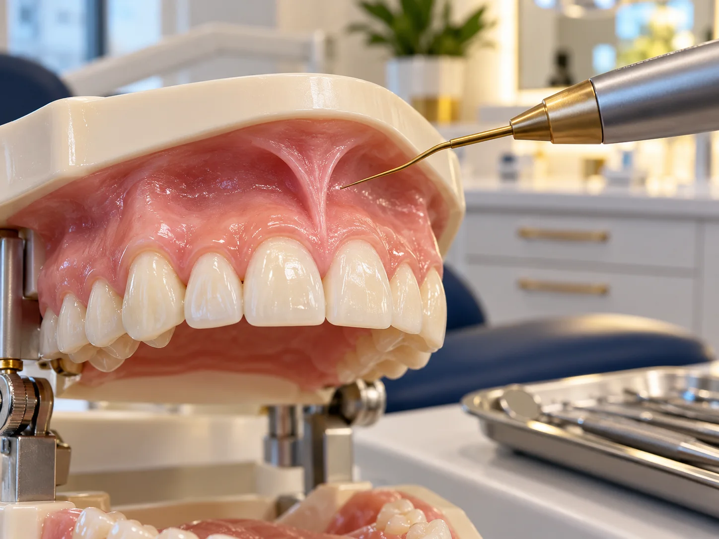 Model anatomiczny wędzidełka i instrument laserowy