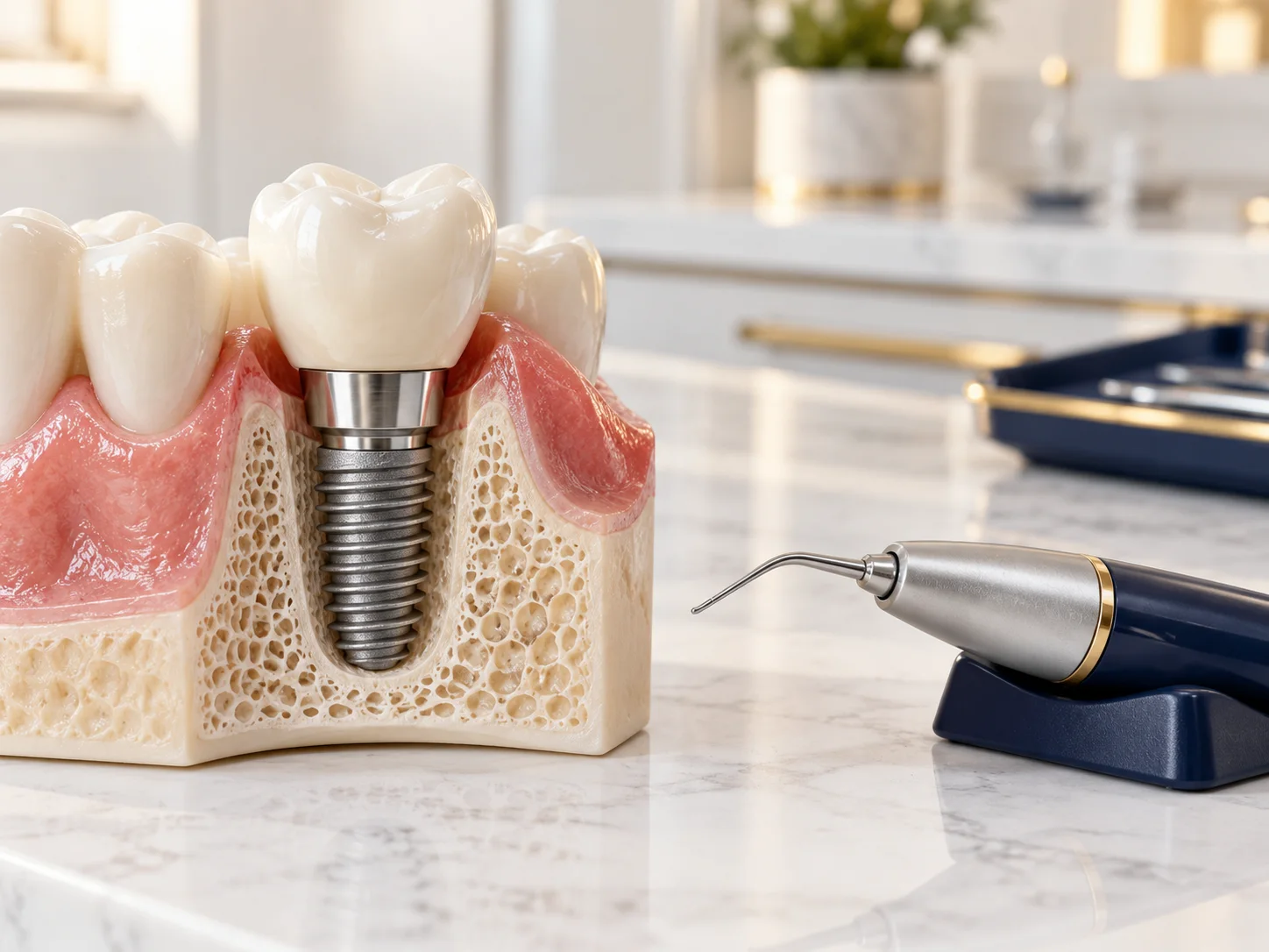 Model implantu stomatologicznego i końcówka lasera